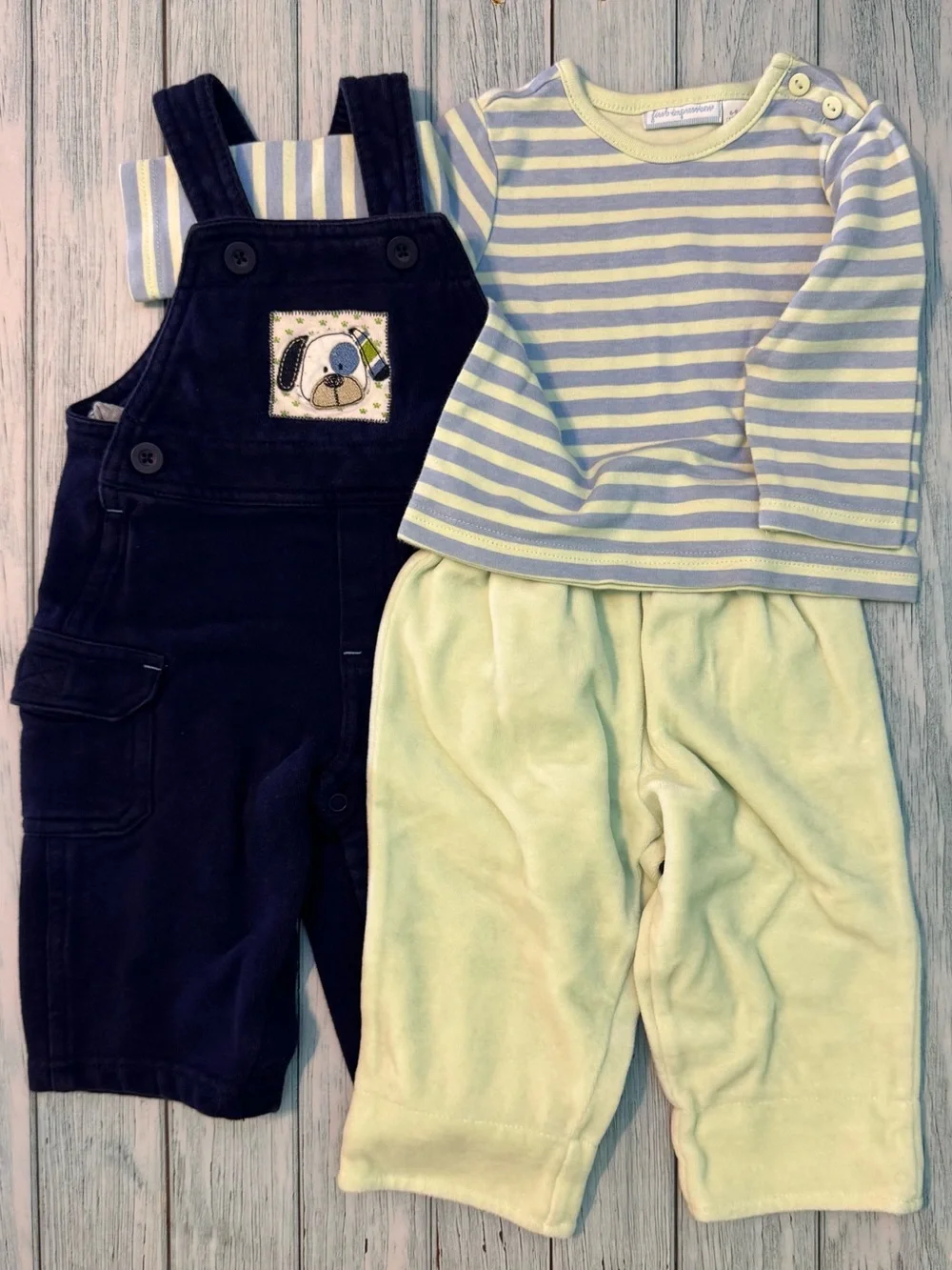 Baby Boys Navy Dog Overalls & Stripe Top Set